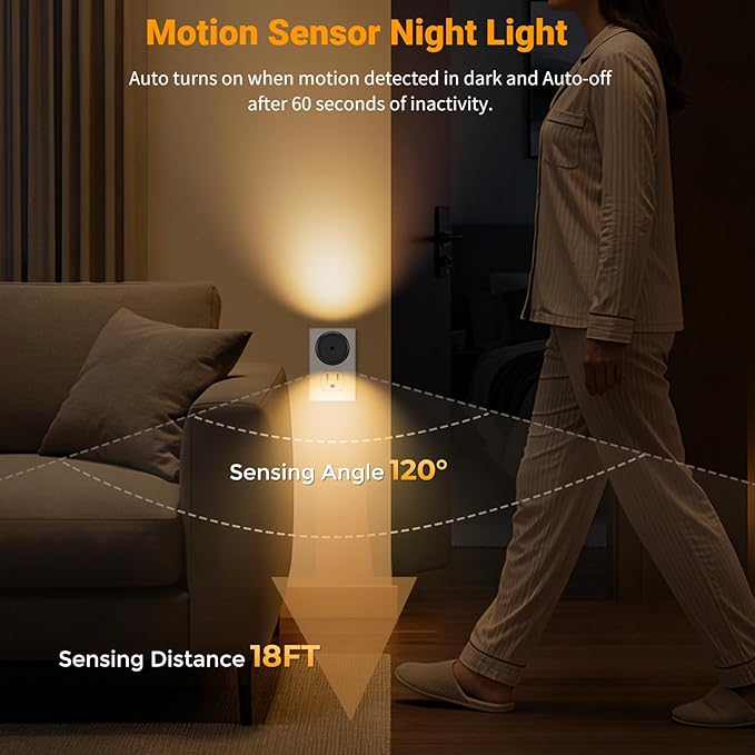LED Night Light,Motion Sensor Night Lights Plug into Wall with Dusk to Dawn Sensor, Auto On/Off, Motion Activated Night Light,3000K Soft White,100 Lumens,4-Pack,Non-Dimmable