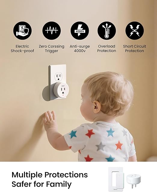 Remote Control Outlet Plug with 2 Switches, Buckle Design & Removable Wireless Light Switch, No Wiring Needed, 300 ft, 15A/1500W, Programmable, for Household Appliances