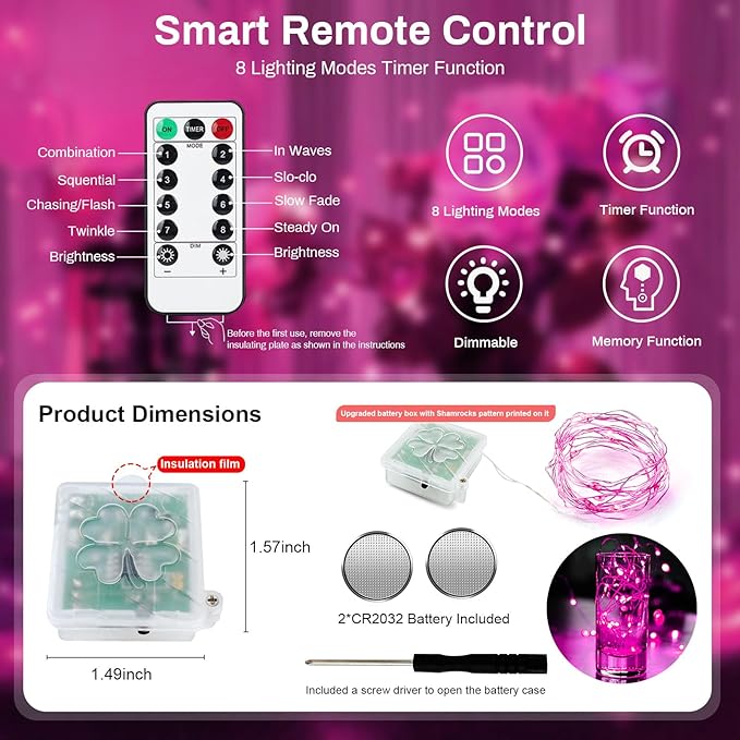 ZGWJ 6 Pack Fairy Lights Battery Operated with Remote, 7ft 20 LED Mini Fairy String Lights with Timer 8 Lighting Modes Waterproof for Halloween Christmas Tree DIY, Parties, Bedroom Decorations Pink
