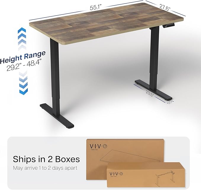 VIVO Electric 55 x 28 in Standing Desk, Memory Height Adjustment, 1B Series, Holds 220 lbs, One-Piece Reclaimed Wood Top, Black Frame, DESK-KIT-1B55P