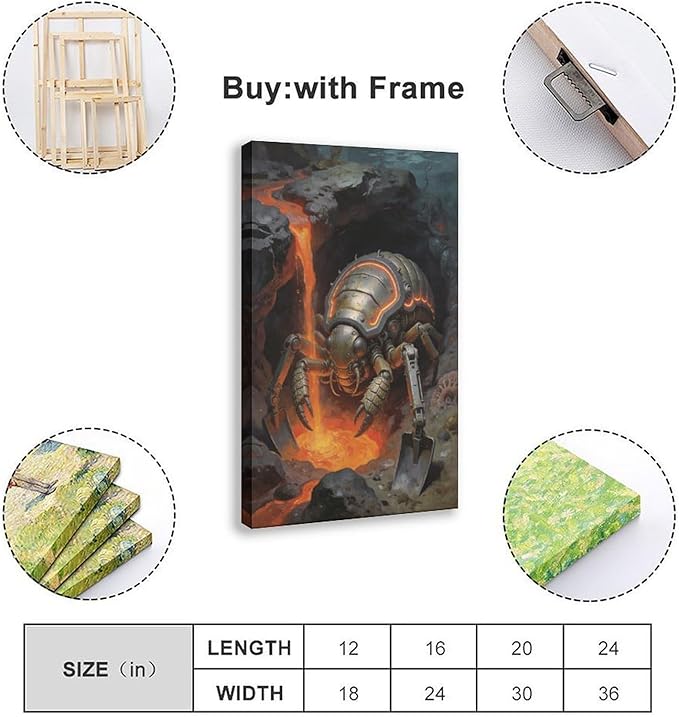 Framed Steampunk Mechanical Trilobite Wall Art - Volcanic Underwater Retro Poster for Garage Apartment Decor 24x36inch(60x90cm)