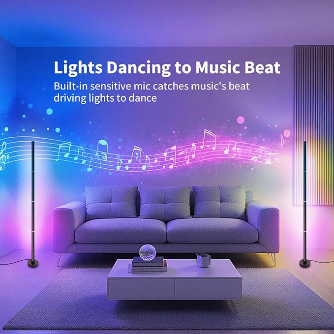 Corner Floor Lamp, Smart RGB LED Corner Lamp with App and Remote Control, 16 Million Colors & 68+ Scene, Music Sync, Timer Setting, Ideal Standing Lamp for Living Rooms,Bedrooms,Gaming Rooms