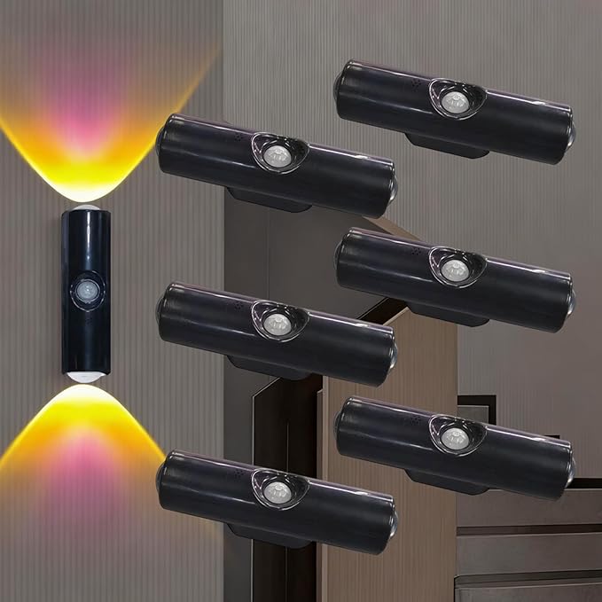Rechargeable Smart LED Motion Sensor Ambient Light, Punch-Free Color Changing Motion Sensor Light for Stairs, Wardrobe, Cabinet (6Pcs,Black, 7-Color Changing)