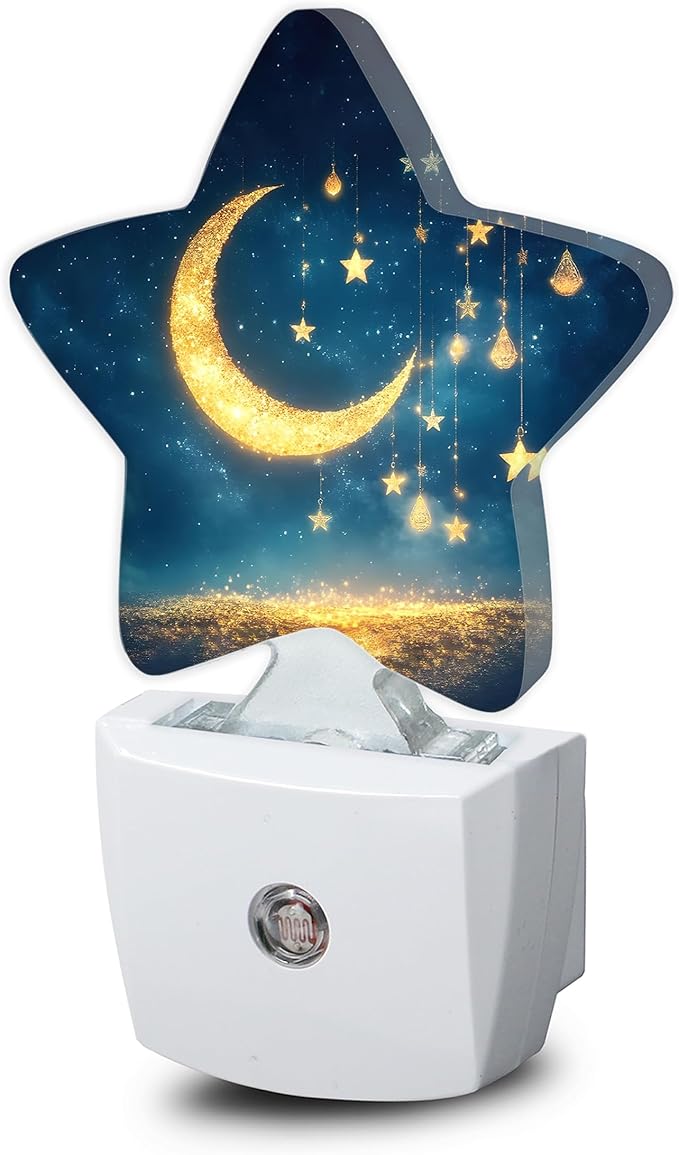 Moon Stars Sparkling Dusk to Dawn Star Night Light,Galaxy Solar System Smart Sensor Nightlight for Bedroom Kitchen Hallway Stairs,Plug-in Energy Efficient Decor Desk Lamp Women Men Gifts