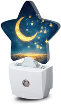 Moon Stars Sparkling Dusk to Dawn Star Night Light,Galaxy Solar System Smart Sensor Nightlight for Bedroom Kitchen Hallway Stairs,Plug-in Energy Efficient Decor Desk Lamp Women Men Gifts