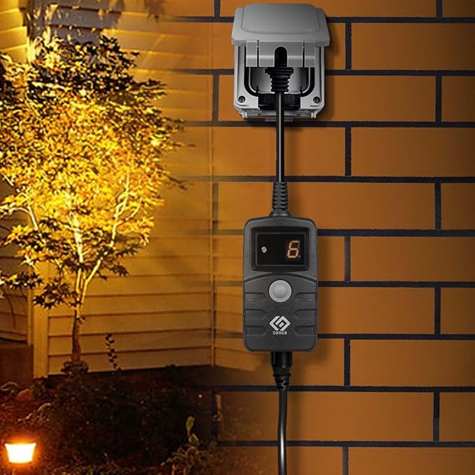 24-Hour Outdoor Light Timer, Water Resistant, Photocell Dusk to Dawn Light Sensor Countdown Timer, 18AWG Cord, Grounded Outlet for Home, Christmas Lights, Garden -10A, UL Listed