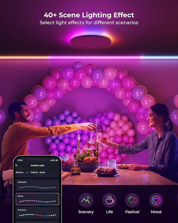 Matane Smart LED Ceiling Light WiFi, 12IN RGB Flush Mount Light Fixture, DIY Colors, Compatible with Alexa Google Home, 3000K-6500K Ceiling Lights for Bedroom, Living Room, White