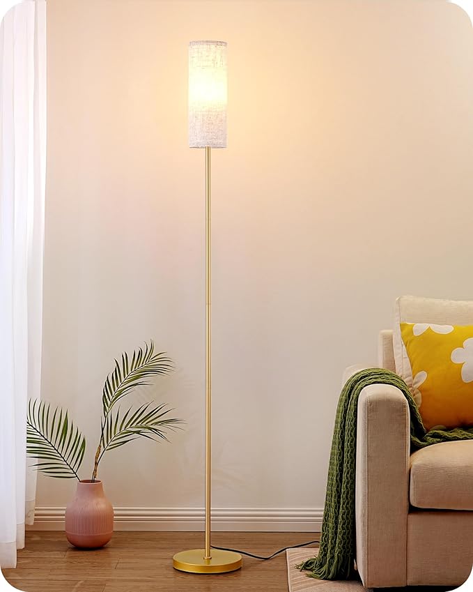 EDISHINE Floor Lamps for Living Room, 63.7in Minimalist Standing Lamp with Foot Pedal Switch, Modern Floor Lamp for Bedroom, Office, Nursery, 3 Color Temperature, 9W Bulb Included, Gold