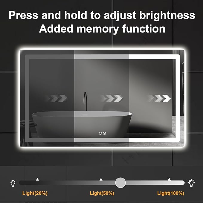 Led Mirror for Bathroom, 30x50 Bathroom Vanity Mirror for Wall with Light, IP54 Enhanced Anti-Fog, Dimmable 3 Colors, Memory Function, Backlit and Front Lit, Shatter-Proof Glass, Plug-in/Hardwired