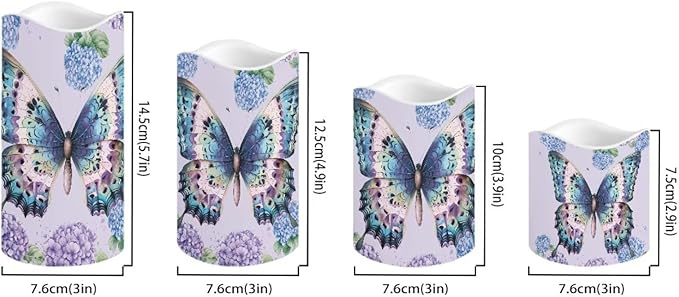 Butterfly Hydrangea Plastic Flameless Candles with Remote Control and Timer LED Flickering Battery Operated Color Changing Electric Pillar Candles Decoration