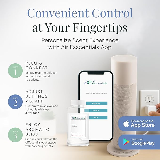 AE800 Tower Bluetooth Smart Diffuser with Santal Oil, A Warm Sandalwood & Cardamom Blend, Waterless Scent Machine for Home or Office, Large Room Coverage Up to 800 Sq. Ft.