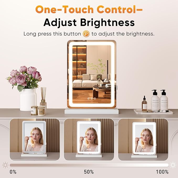 Sweetcrispy 18"x13" LED Vanity Mirror with Lights, Small Smart Makeup Mirror with Touch Control, Dimmable Lighting