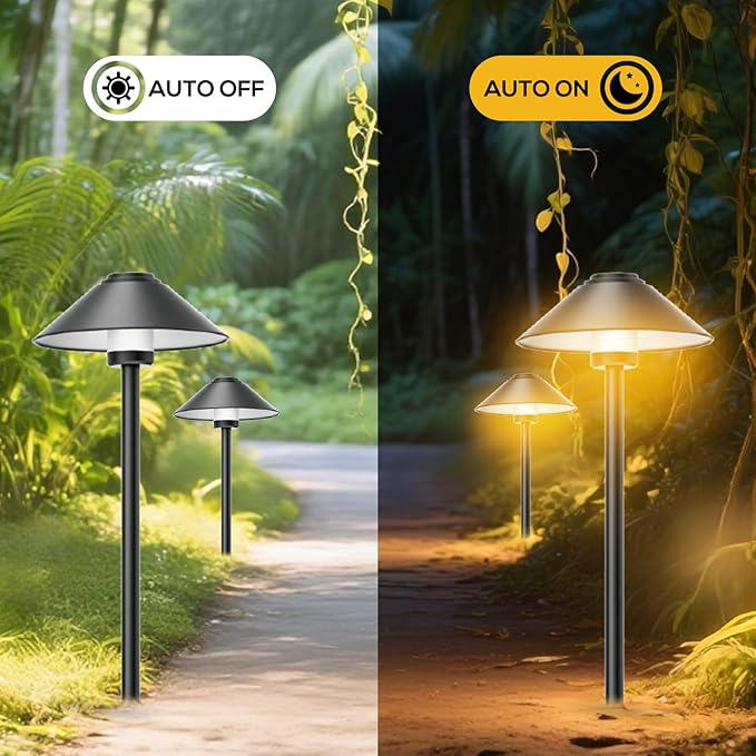 Banord 4 Pack Dusk to Dawn Outdoor Pathway Lights，Dimmable LED Landscape Path Lights, Timer & Memory Function, IP65 Waterproof Wired Low Voltage Landscape Lighting with Transformer