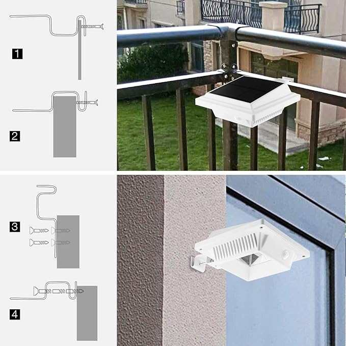 KEENZO Solar Powered Gutter Lights Waterproof Outdoor Dusk to Dawn 25 LED Deck Fence Wall Stair Step and Yard Cool/Warm White LED Eaves Garden Landscape Pathway (Warm White Light_2 PCS, White)