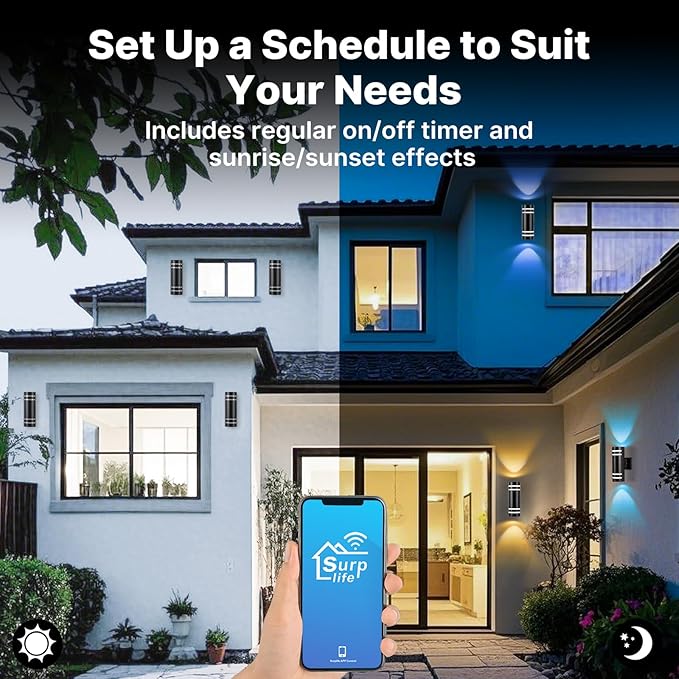 RGB Up and Down Lights Outdoor Wall Lights 4 Packs, Smart Color Changing Outdoor Wall Sconce WiFi Voice & App Control,Aluminum Waterproof Exterior Lights for Porch Compatible with Alexa