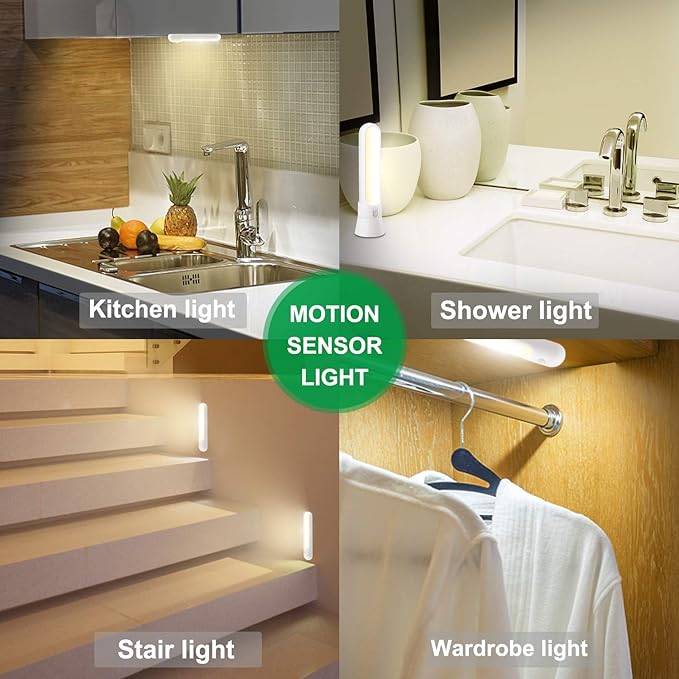 BIGMONAT Battery Operated Counter Lights Shelf Cabinet Light,Portable Tabletop Lamp Stick on Lighting for Wall Hallway Stairway,Wireless Wall Sconce Lights Motion Sensor,24 Upgraded LEDs 180Lumens