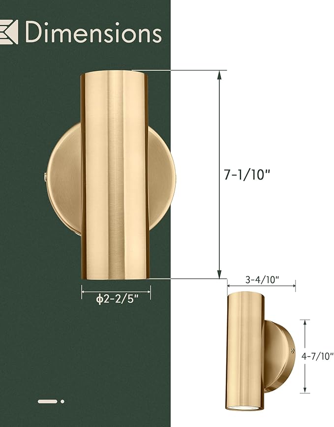 2-Light Wall Light, Brass Gold Wall Sconce, Indoor Up and Down Wall Lamp for Bedroom Bathroom Stair Entryway (1 Pack), WL4830-2W-BB