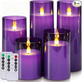 Homemory Purple Flickering Flameless Candles, Battery Operated Acrylic LED Pillar Candles with Remote Control and Timer, Purple Decor, Set of 5