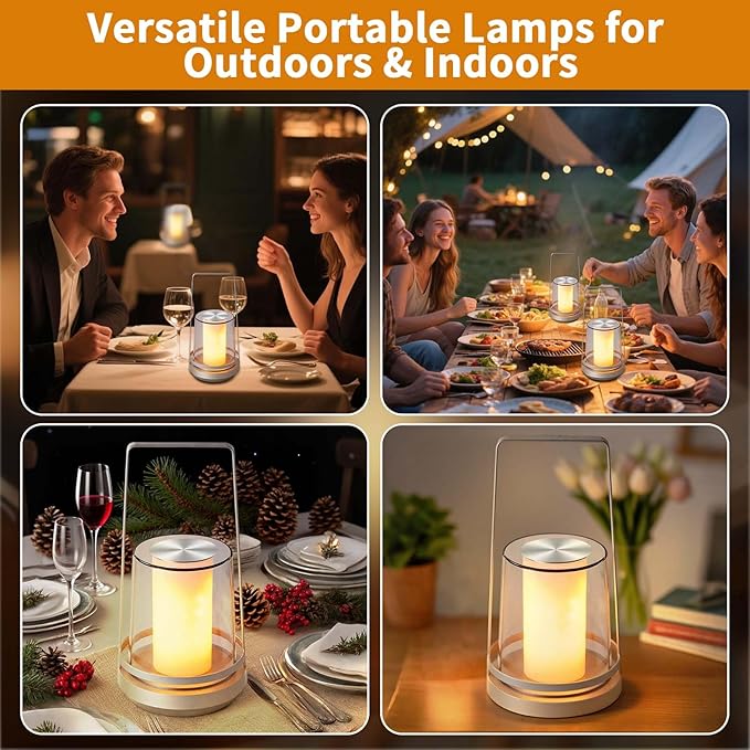 Gold Decorative Table Lamp with Elegant Light Effects - Rechargeable Touch Lamp, Tap for Romantic Flame & Sparkle, Luxury Ambient Light for Living Room, Dining, Wedding Gift