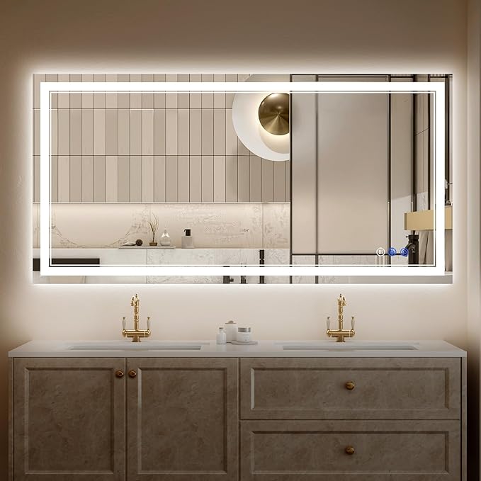 36"x48" LED Bathroom Mirror with Lights, Anti-Fog, Backlit + Front Lit, Dimmable, Led Vanity Mirror for Wall, Lighted Bathroom Mirror, 3 Colors, Shatter-Proof Tempered Glass