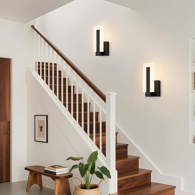 Modern LED Wall Sconce Lighting, 8W Indoor Acrylic Wall Light Set of 2, 3000K Warm White Hardwired Black Wall Mounted Lights for Hallways, Bedrooms, Hallways, Living Room, Home Room Decor