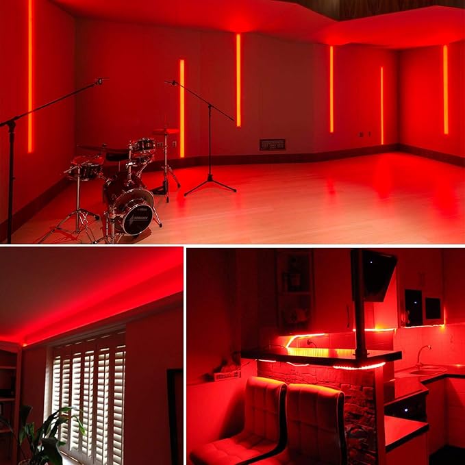 20ft 12V 360 LED Red Strip Light, Flexible Cuttable Non-Waterproof for Indoor Party Decoration, with Power Supply & Dimmer.