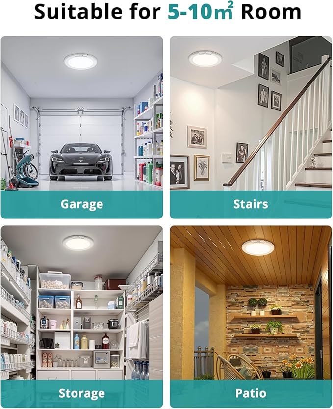 wowatt Battery Operated Ceiling Light Rechargeable Ceiling Lights with Remote Wireless Shower Lighting 3000K 4500K 6500K 7.48in Dimmable Timing Overhead Light for Closet Shower Living Room(4 Pack)