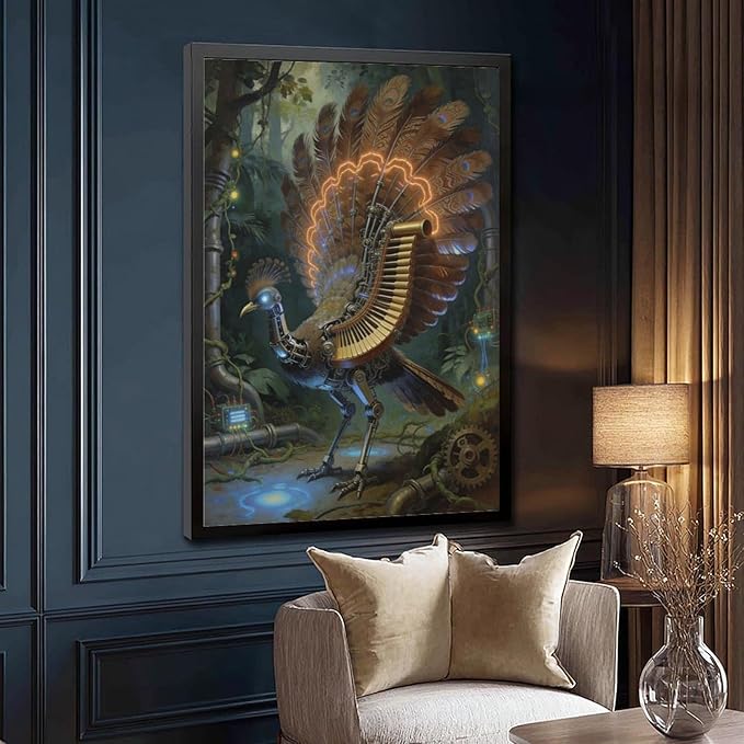 Framed Mechanical Fantasy Wall Art for Living Room TV Wall Vintage Steampunk Aesthetic Home Decor 08x12in