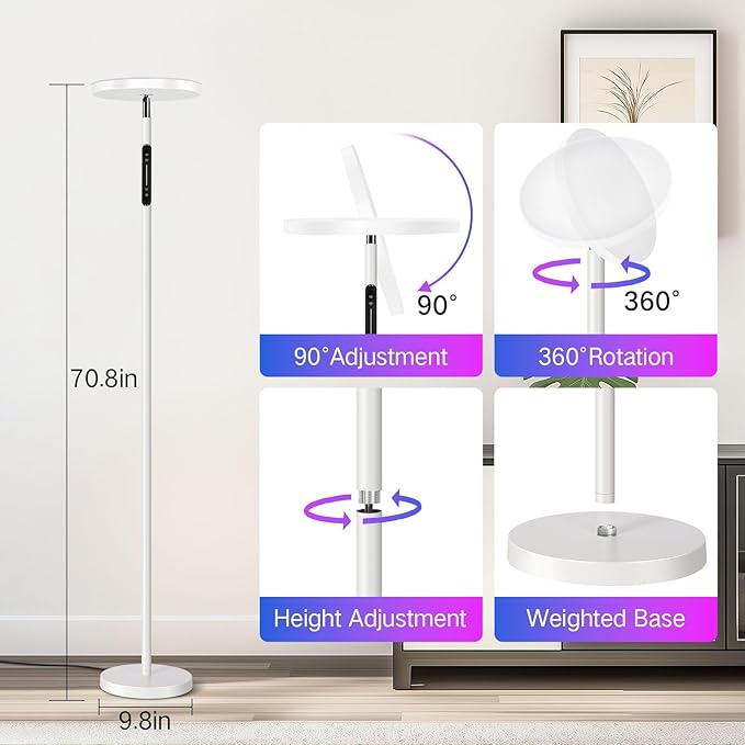 OUTON Smart RGB Floor Lamp, 36W LED Modern Torchiere Sky Lamp, Stepless Dimmable Standing Tall Lamp with APP, Remote and Touch Control, LED Lamps for Living Room, Bedroom, Gaming Room, Matte White