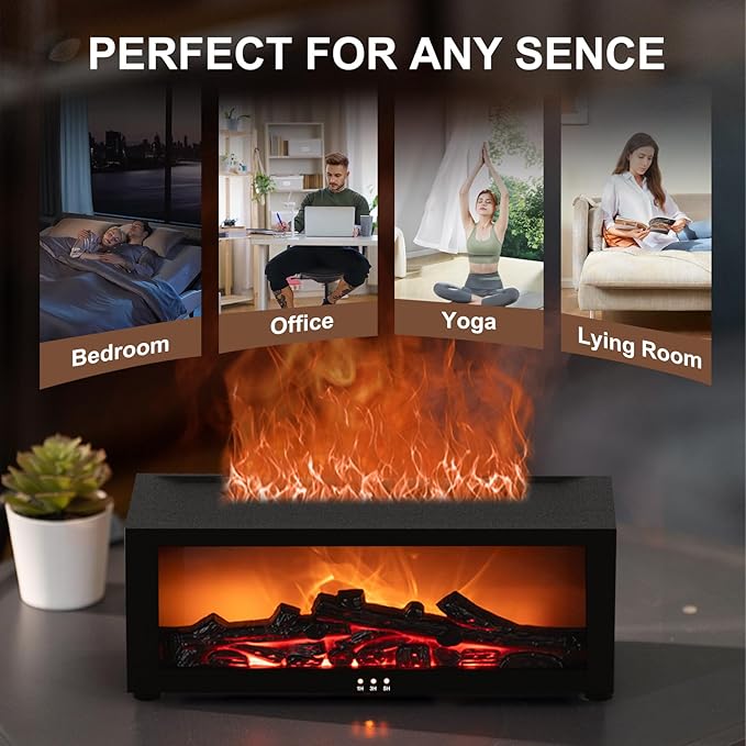 Fireplace Diffuser Humidifier,Fireplace Aromatherapy Essential Oil Diffuser, Ultrasonic Colorful Cool Mini Flame Fire Aroma Humidifier with Timer for Home,Bedroom,Office,Yoga