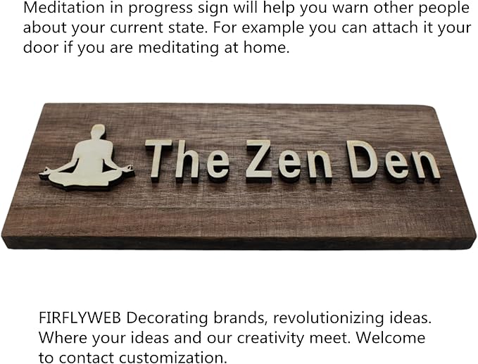 The Zen Den signs Room Decor Meditation in Progress Wall Hanging Sign,Inspirational Wooden Door Plaque for Yoga Studio Bedroom Decoration (Brown)