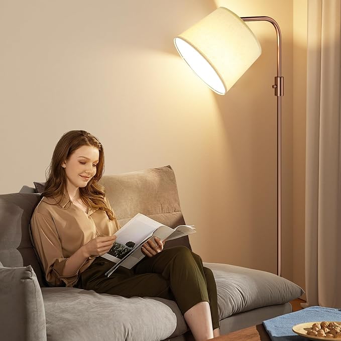 Ambimall 𝐅𝐮𝐥𝐥𝐲 𝐃𝐢𝐦𝐦𝐚𝐛𝐥𝐞 Floor Lamp - Floor Lamps with 9W 𝐋𝐄𝐃 Bulb, Standing Lamps for Living Room with Adjust Head, Modern Standing Tall Light Rotary Switch for Office(Brown and Beige)