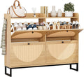 COMHOMA Shoe Storage Cabinet, Slim Rattan Shoe Cabinet Storage with Flip Drawers, Hidden Narrow Shoe Cabinet for Entryway Hallway（Natural Rattan Wood）