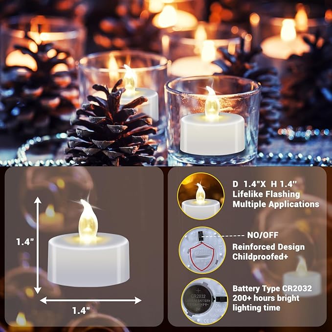 100 Pack LED Tea Lights Bulk, 200+ Hours Long Lasting Battery Operated Flameless Candles for Wedding Centerpieces, Proposal Decorations, Valentine's Day & Event Decor (Warm White)