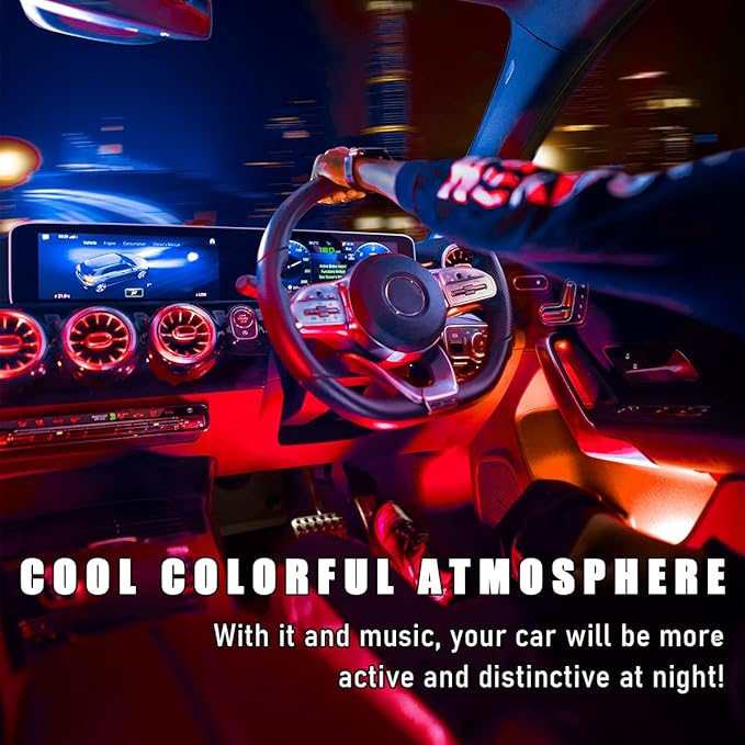 Car Interior LED Strip Light, 12V 24 LED Neon Ambient Night Light with Cigarette Lighter Plug, Automotive Atmosphere Decorative Under Dash Lighting Kit, Car Accessories (Red)