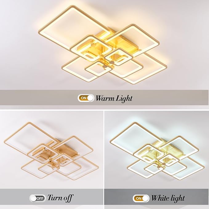 Modern LED Ceiling Light,8 Square Acrylic Gold Modern Lighting Fixture Ceiling Lights for Living Room,Flush Mount Lamp with Remote Ceiling Lamps for Kitchen Bedroom Dining Room