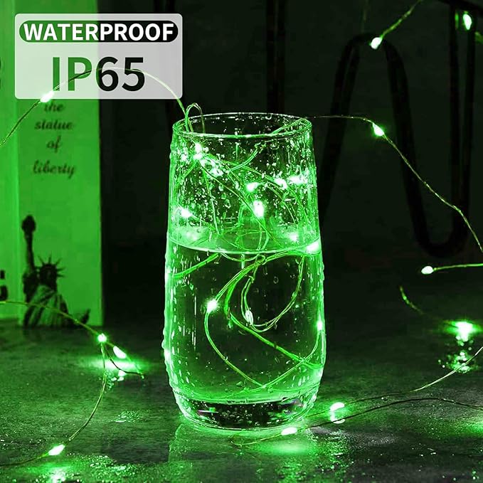 Aogist 100 Pack Fairy Lights 3 Modes 7ft 20 LED Waterproof,Battery Operated Silver Wire Firefly Starry Moon Mini String Lights for Mason Jars Christmas DIY Crafts Wedding Party Bedroom,Green