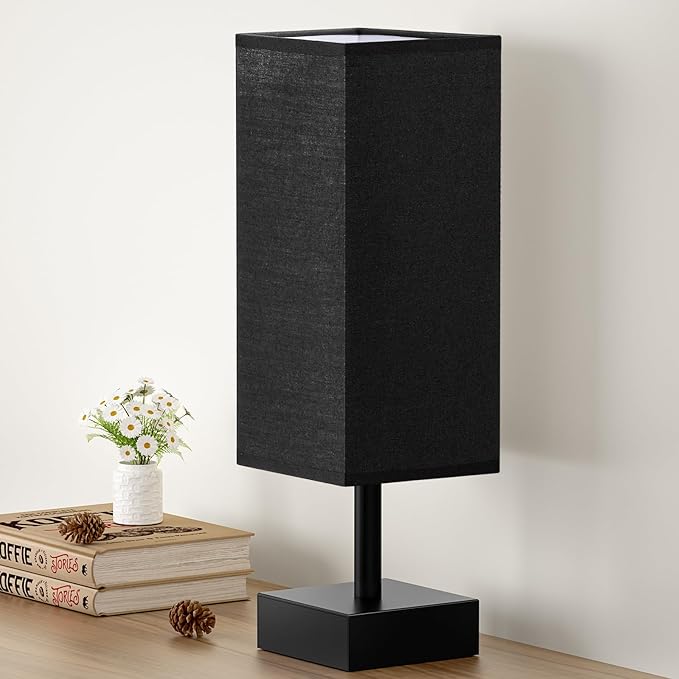 aooshine Black Small Table Lamp - Bedside Lamp for Bedroom, Minimalist Nightstand Light with Black Base