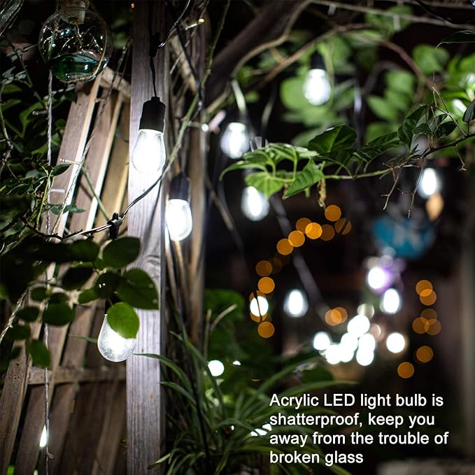 30ft Cool White LED Outdoor String Lights, Waterproof Festoon Light, 10 x Hanging Sockets with Shatterproof Light Bulbs for Backyard Garden Patio Pergola Gazebo Bistro Christmas Tree Wedding Party