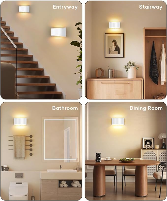 Lightess Modern LED Wall Sconce, Hardwired Indoor Wall Lights Set of 2, 3000K Up and Down Wall Mount Lamp, White Indoor Sconces Wall Lighting for Living Room Bedroom Hallway Corridor (Warm White)