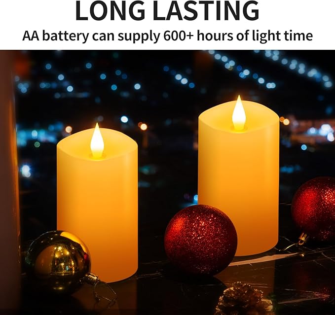 3 x 5 Flameless Candles Set of 2, 2AA Battery Life 600 Hours Battery Candles Flickering with Timer, 5 inch Flameless Candles with Remote for Indoor/Outdoor, Ivory