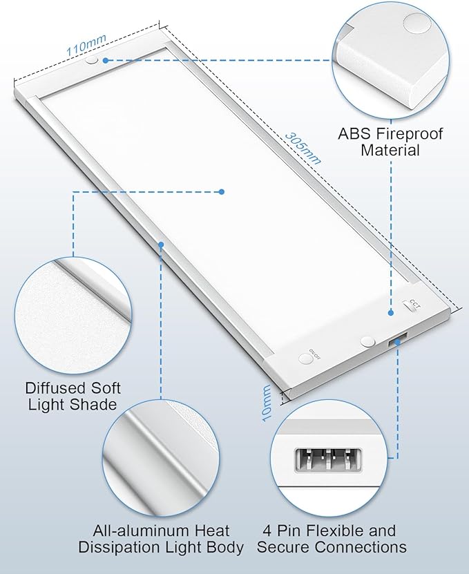 MYPLUS LED Under Cabinet Lighting Kit, 5 Color Temps Kitchen Light Under Cabient with Mesh APP DIY Control, 11W ETL Listed Power and Bright 700Lumen, Linkable LED Lighting 2 * 12 inch Panels