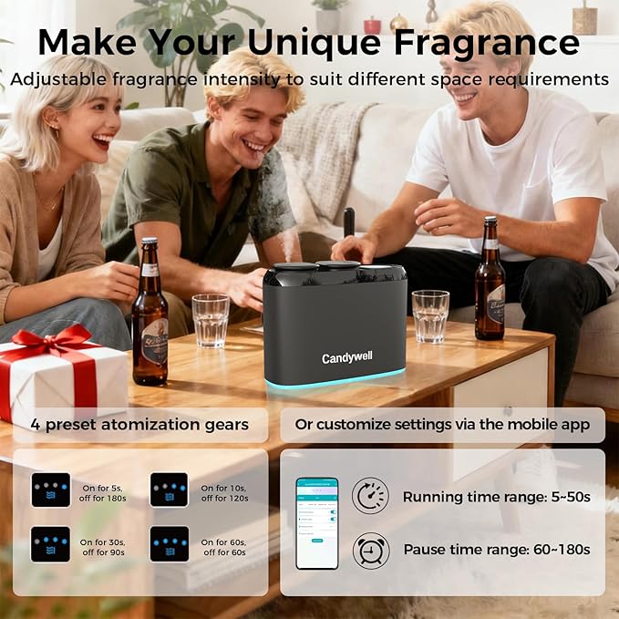 Smart Waterless Essential Oil Diffuser with Dual Nozzle & App Control, Cold Air Tech Diffuser for 1500 Sq Ft, with 4 Timer & Mist Levels, Hotel Scent Diffuser for Home & Office