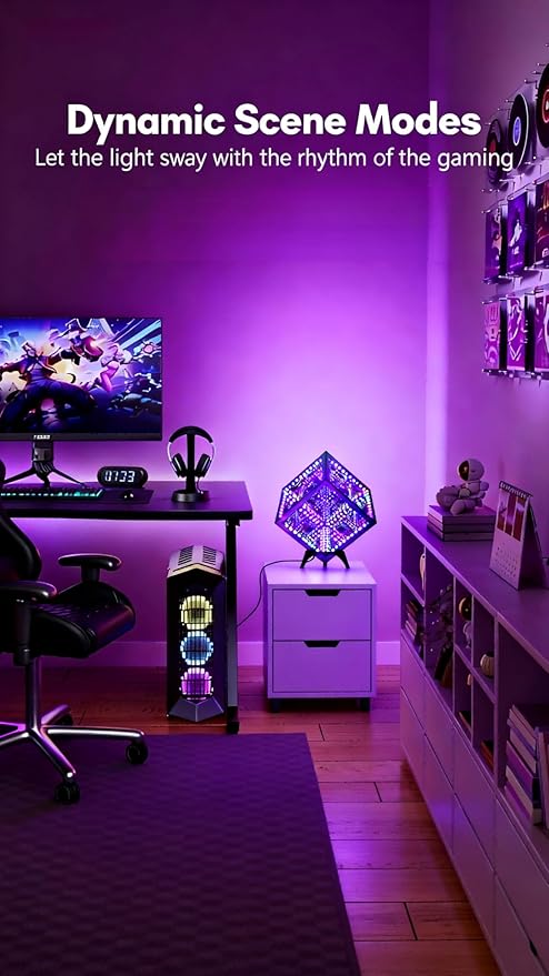 Infinity Hyper Cube LED Table Lamp - Infinity mirror desk Lamp with 100+ Patterns, Music Sync, App Control,Cool Color Changing Night Lights For Gaming,party,living room,bedroom, light display(7Inches)