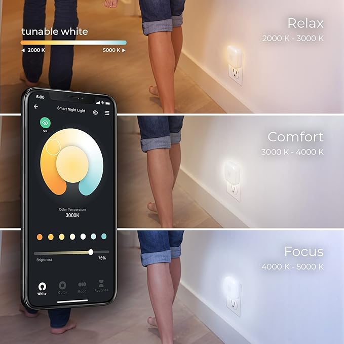 GLOBE Electric Wi-Fi Smart Ambient Night Light with Motion Detection, No Hub Required, Voice Activated, Multicolor Changing RGB, Tunable White 2000K - 5000K