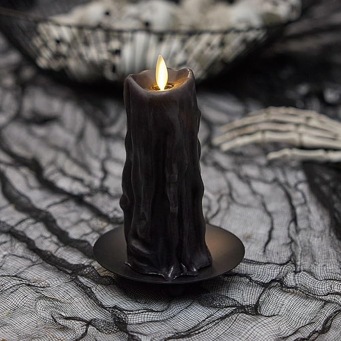 Luminara Heavy Wax Drip Flameless LED Candle, Black 2.5" x 6.5", Timer Function, Real Wax Pillar, Battery Operated Unscented Safe, Long-Lasting