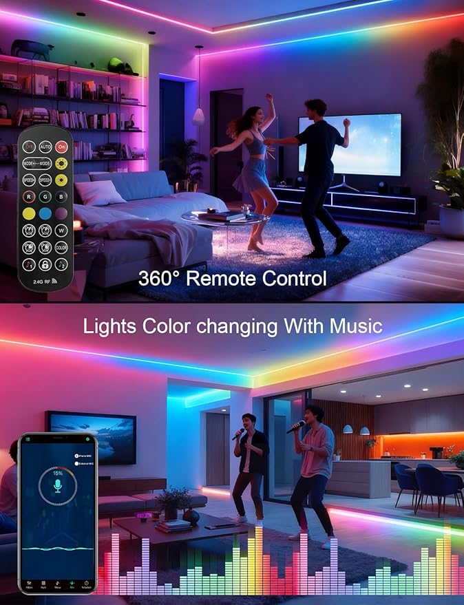 20ft/6m COB LED Strip Lights, RGB Smart IC, IP67 Waterproof, Dimmable , Color Flowing Tape Light with App Control & Music Sync, Dotless LED Light for Outdoor, Patio, christmas & Party Decorations