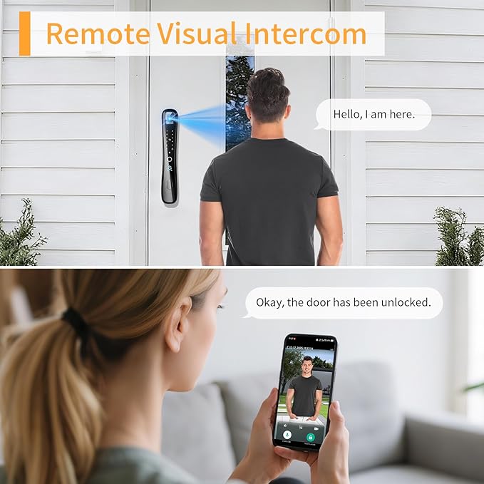 Smart Lock with Camera & Video Doorbell, 8-in-1 Keyless Entry Door Lock with Keypad, Smart Deadbolt for Front Door, Fingerprint Lock Built-in Wi-Fi, Voice Control & Remote Control, Two-Way Talk