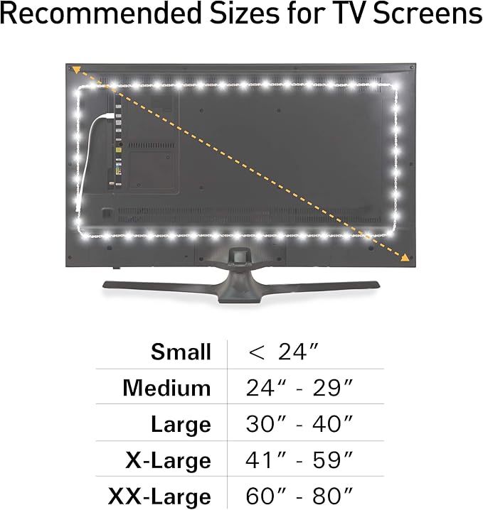 Power Practical LED Strip Lights Backlight, USB Light Strips w/Remote for 15 Ambient Color Bias Lighting Options & 10 Brightness Modes, for TV/Computer Decor/Indoor Use, Size(<24" TV)
