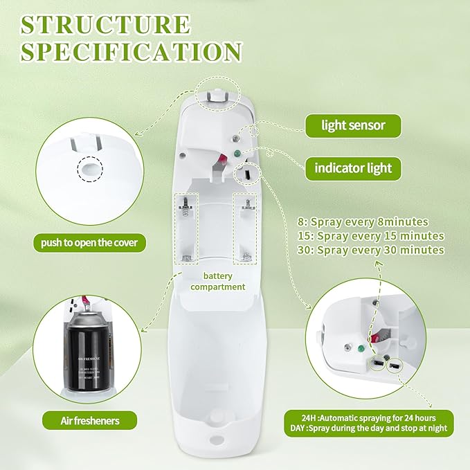 Automatic Air Freshener Dispenser, Home indoor Wall-mounted Automatic Adjustable Fragrance Aerosol Sprayer for Bathroom, Hotel, Office and Public Area,White,Air Freshener Spray Refill not included